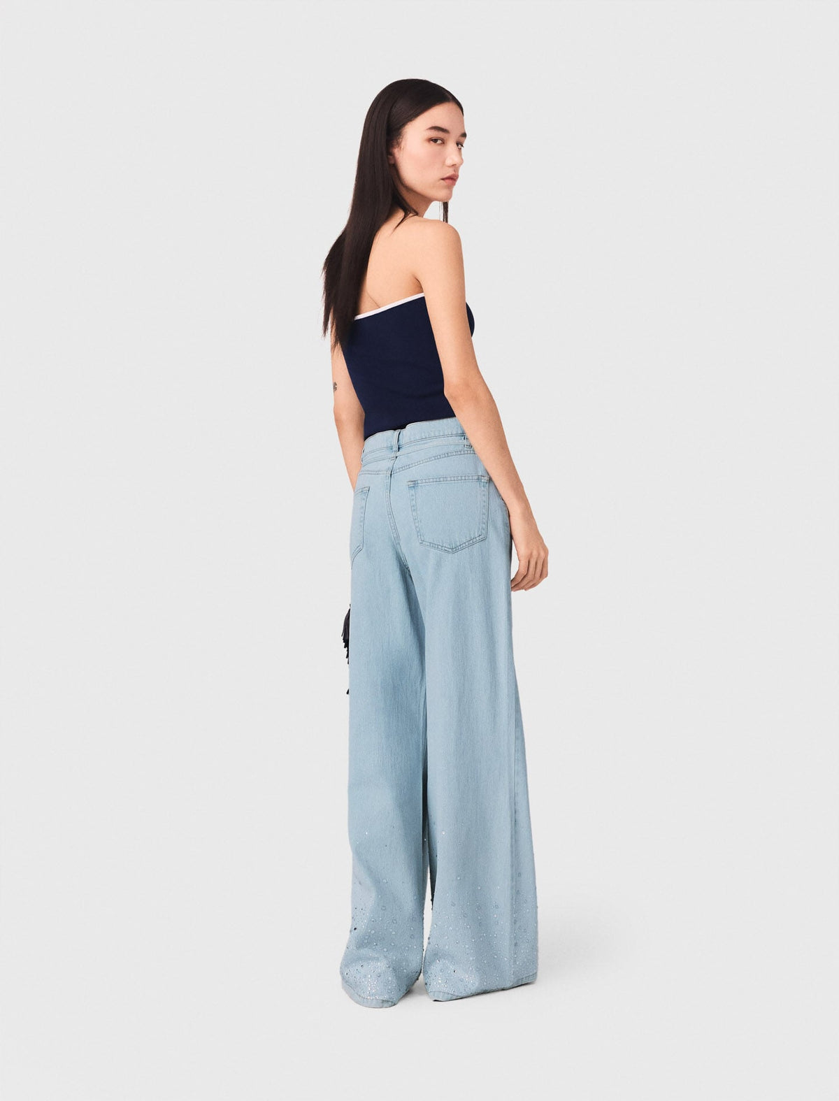 Wide-leg rhinestone jeans | Maje