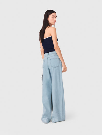 Wide-leg rhinestone jeans | Maje