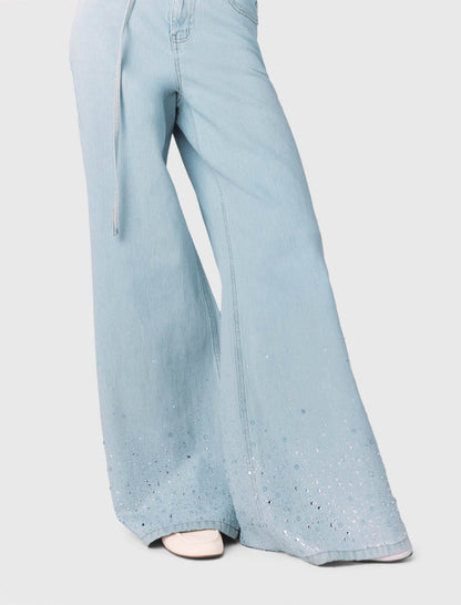Wide-leg rhinestone jeans | Maje