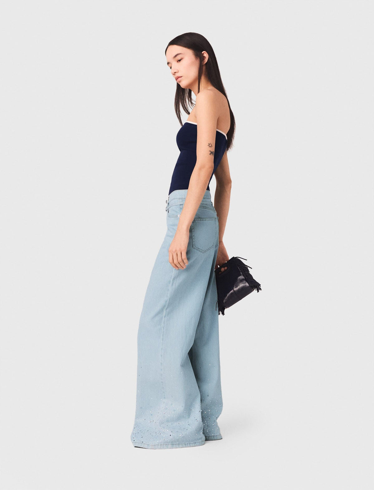 Wide-leg rhinestone jeans | Maje