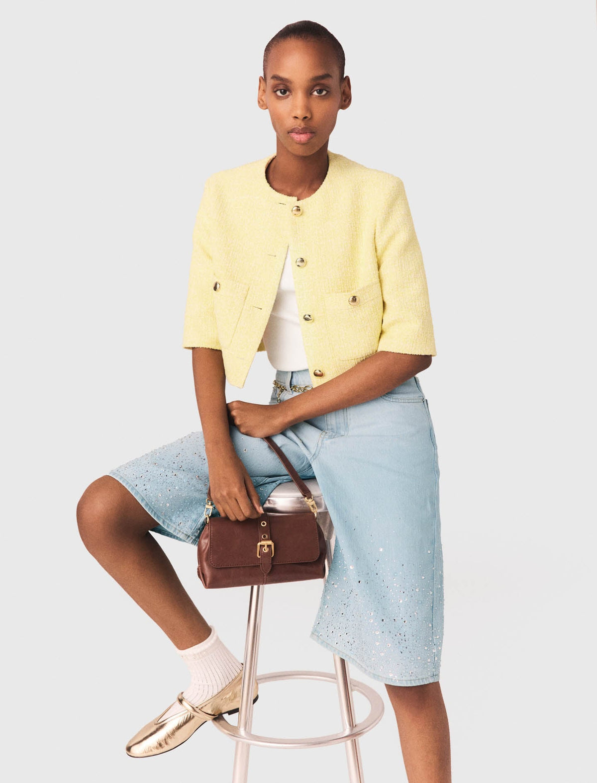 Short-sleeved tweed jacket | Maje