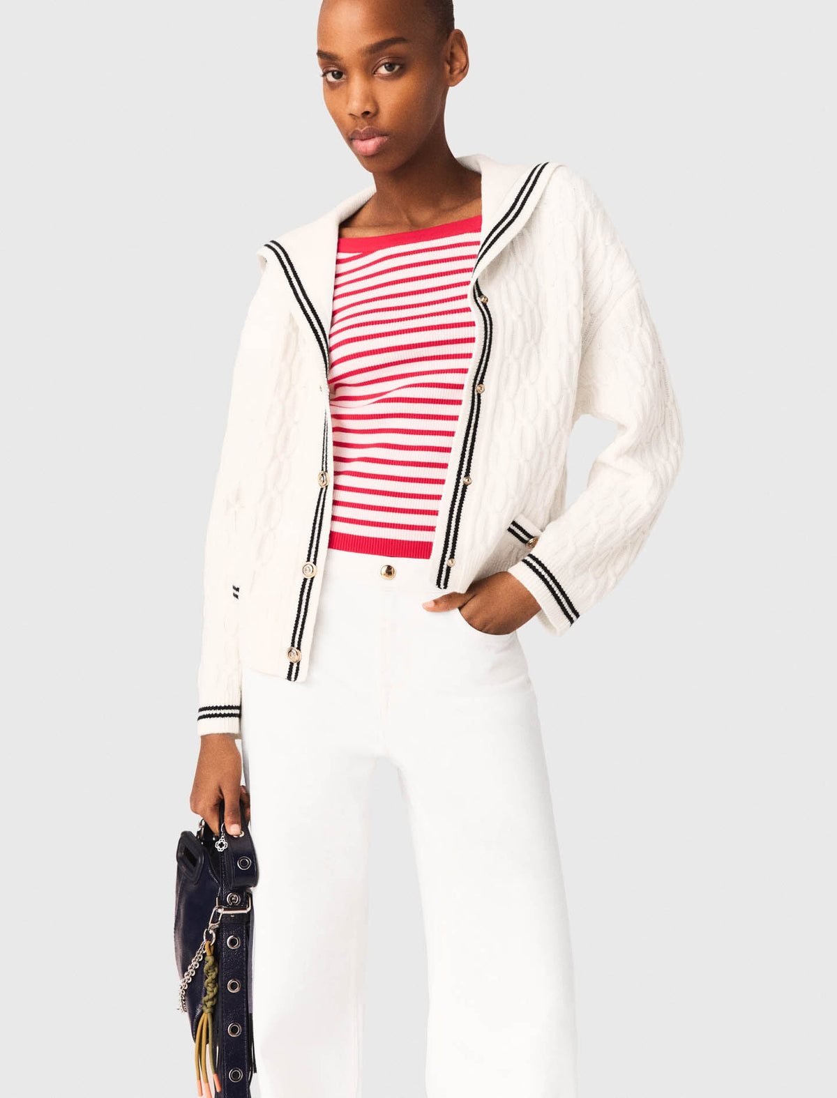 Cable-knit boat neck cardigan | Maje
