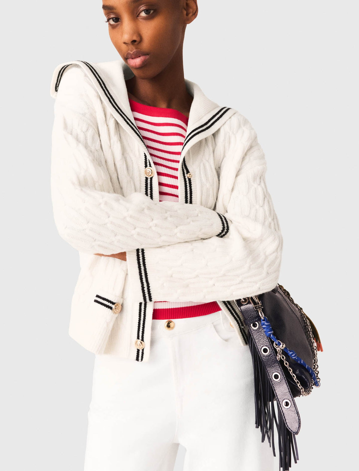 Cable-knit boat neck cardigan | Maje
