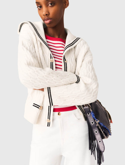 Cable-knit boat neck cardigan | Maje