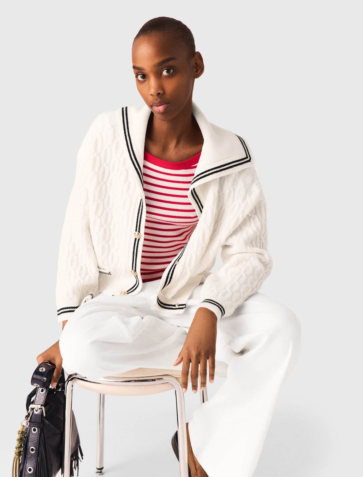 Cable-knit boat neck cardigan | Maje