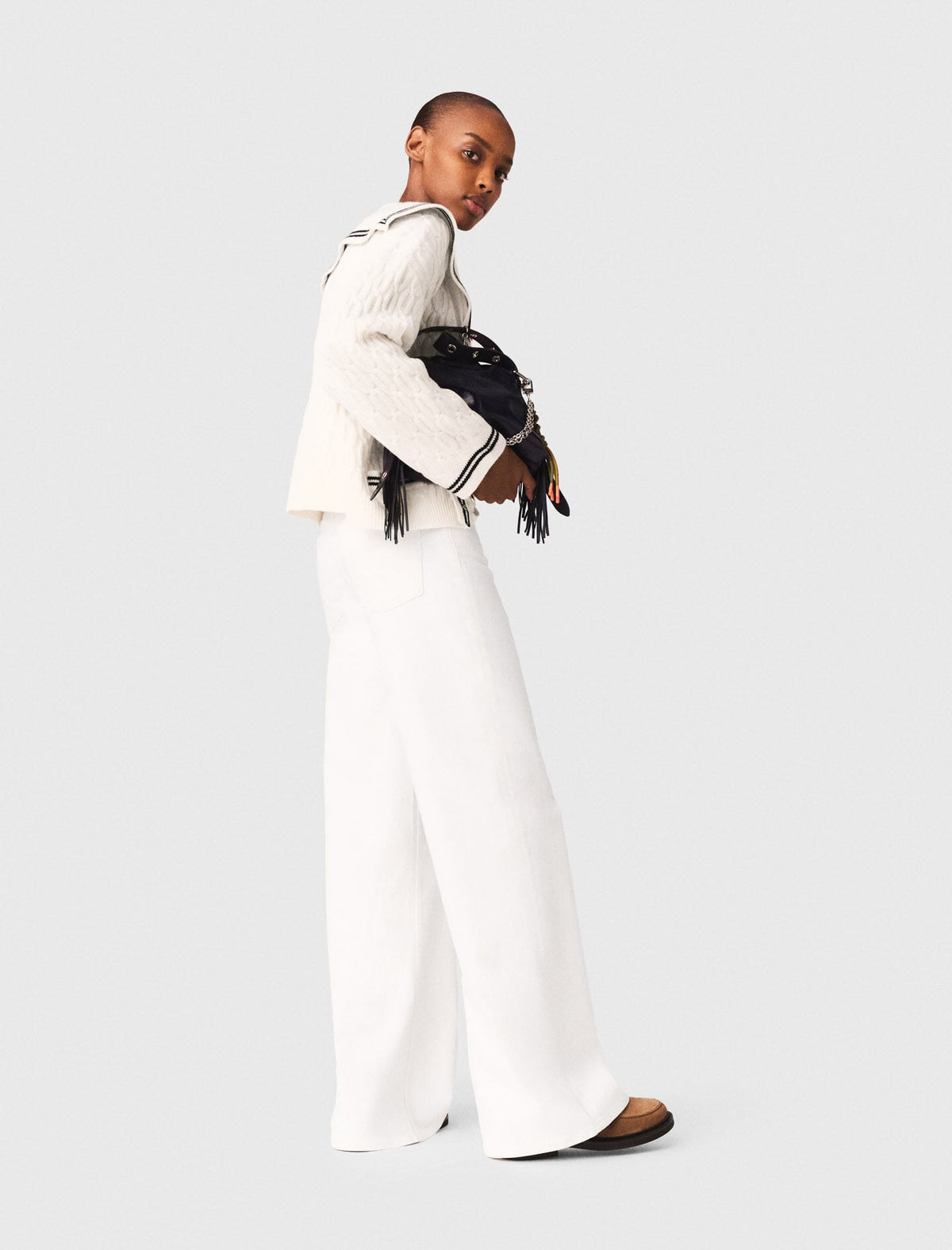 Cable-knit boat neck cardigan | Maje