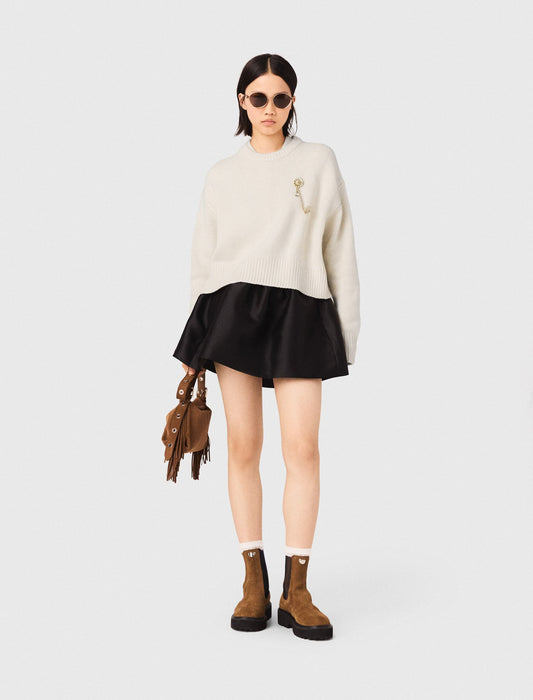 Sweater with floral brooch | Maje