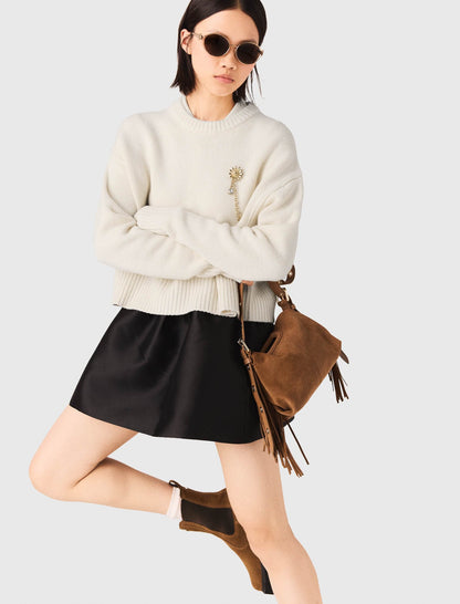 Sweater with floral brooch | Maje