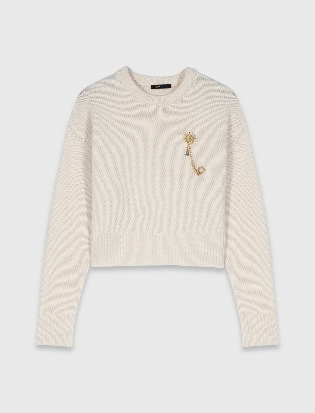 Sweater with floral brooch | Maje