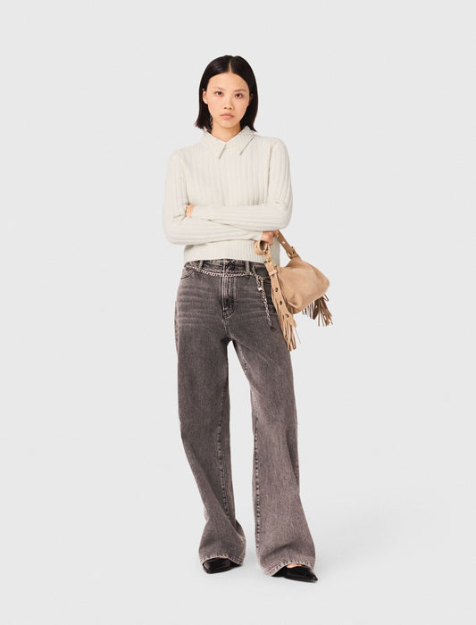 Pearl collar ribbed sweater | Maje