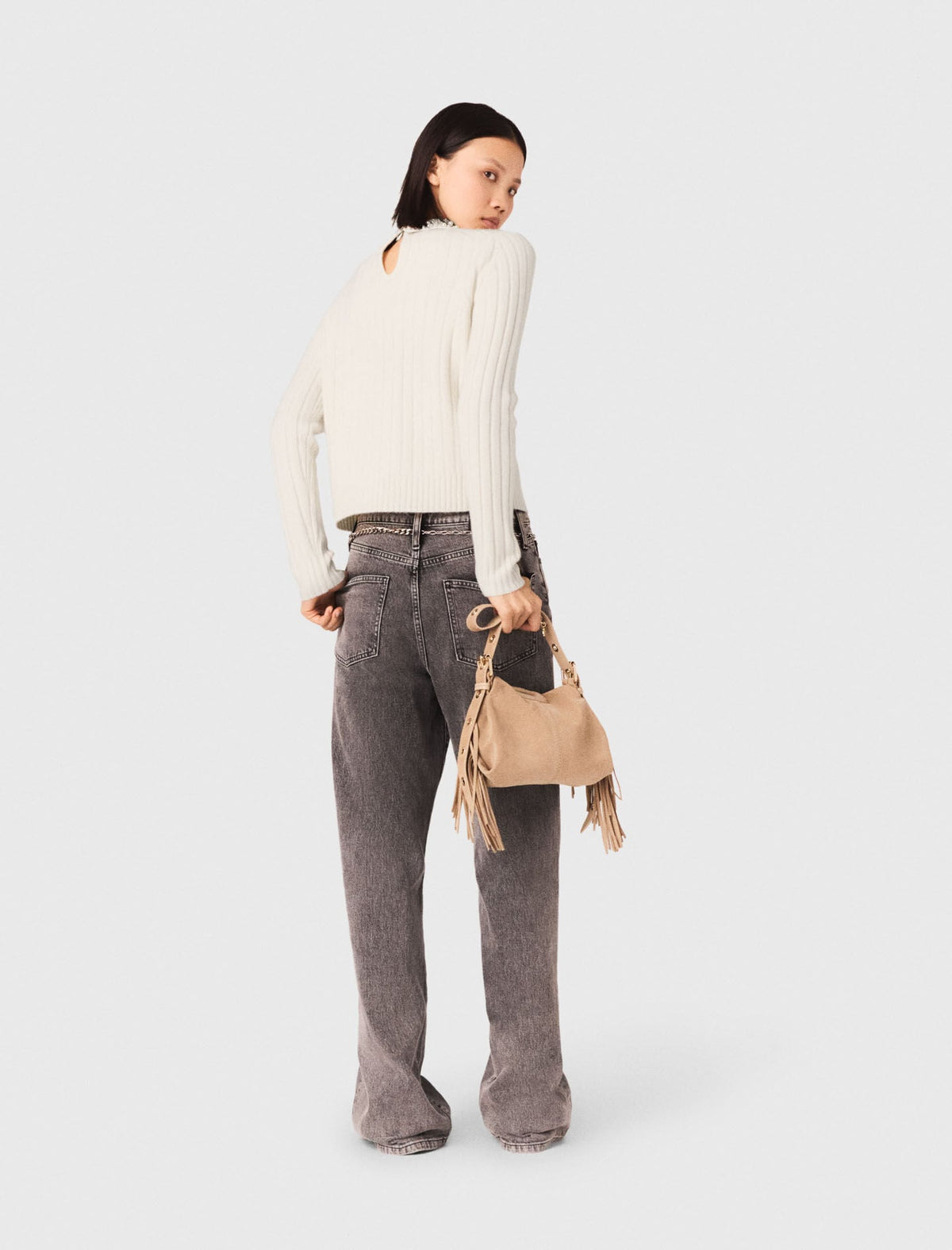 Pearl collar ribbed sweater | Maje