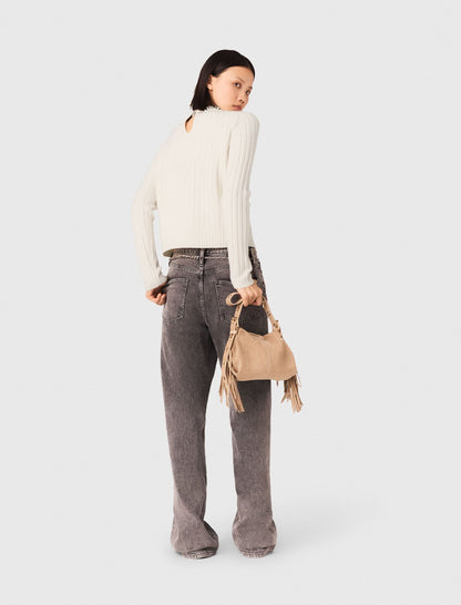 Pearl collar ribbed sweater | Maje