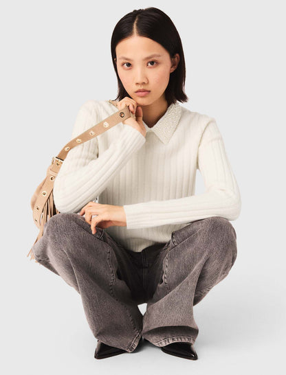 Pearl collar ribbed sweater | Maje