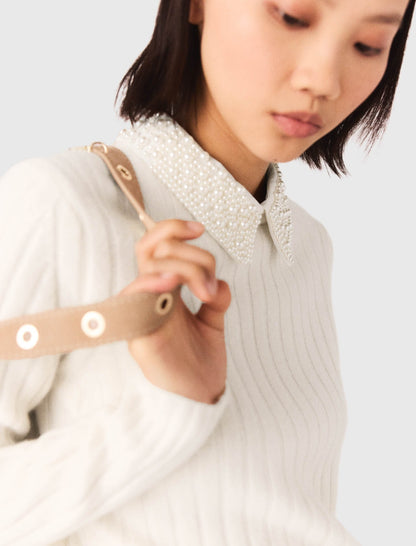 Pearl collar ribbed sweater | Maje