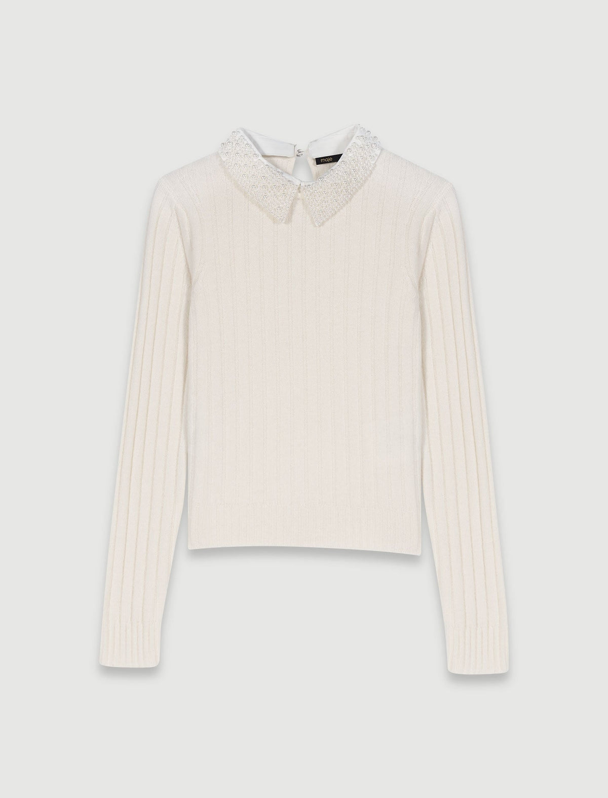 Pearl collar ribbed sweater | Maje