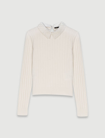 Pearl collar ribbed sweater | Maje