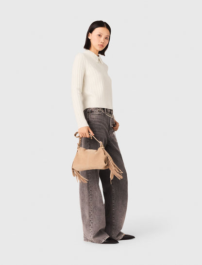 Pearl collar ribbed sweater | Maje