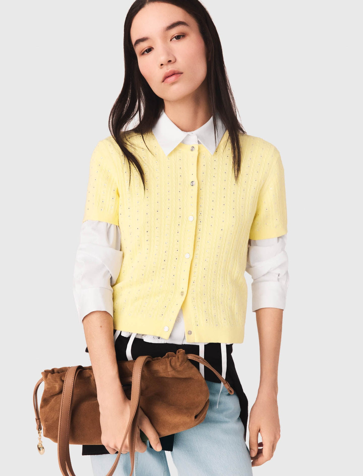 Cardigan with rhinestone neck | Maje