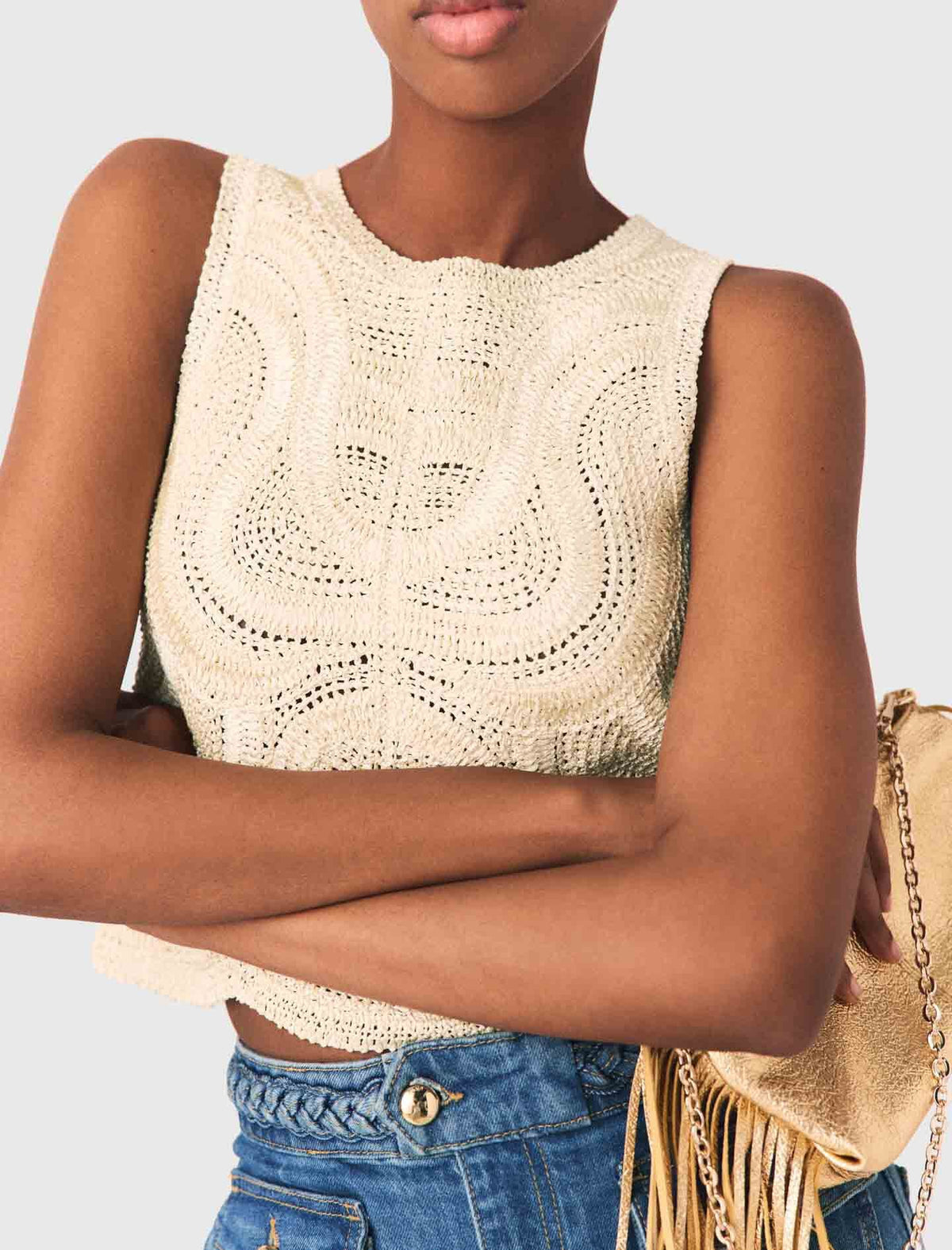 Sleeveless crochet-knit top | Maje