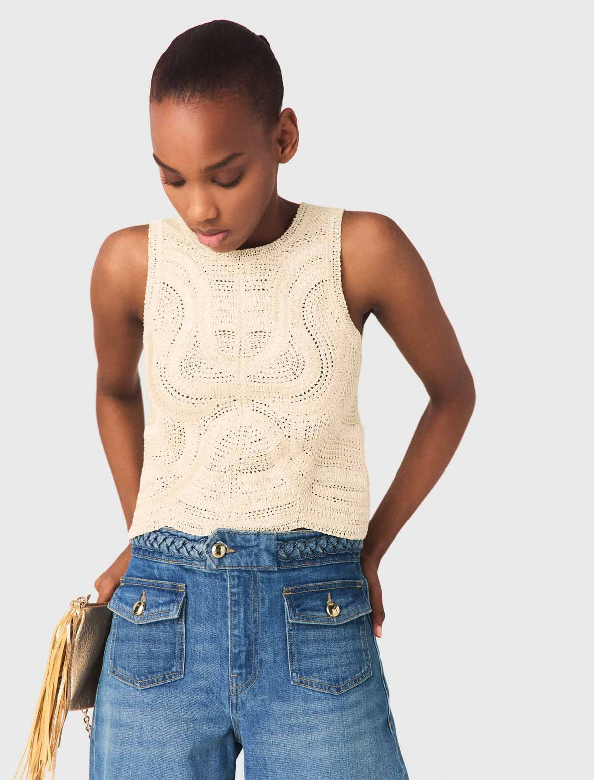 Sleeveless crochet-knit top | Maje