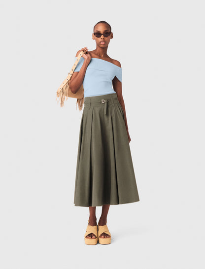 Cotton pleated maxi skirt | Maje