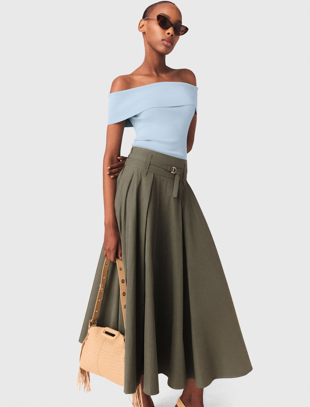 Cotton pleated maxi skirt | Maje
