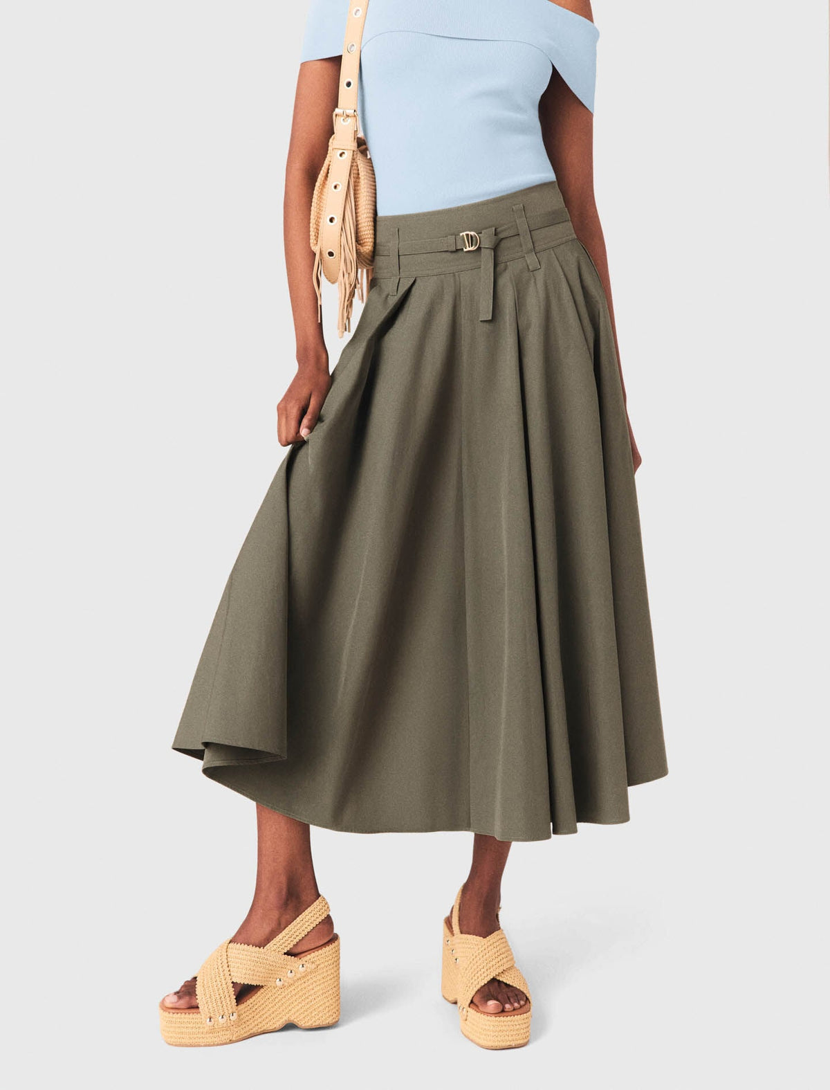 Cotton pleated maxi skirt | Maje