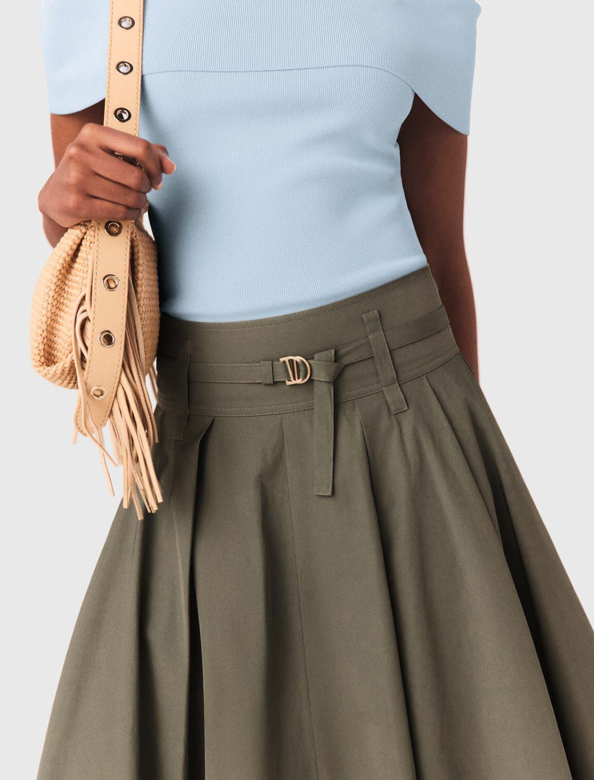 Cotton pleated maxi skirt | Maje