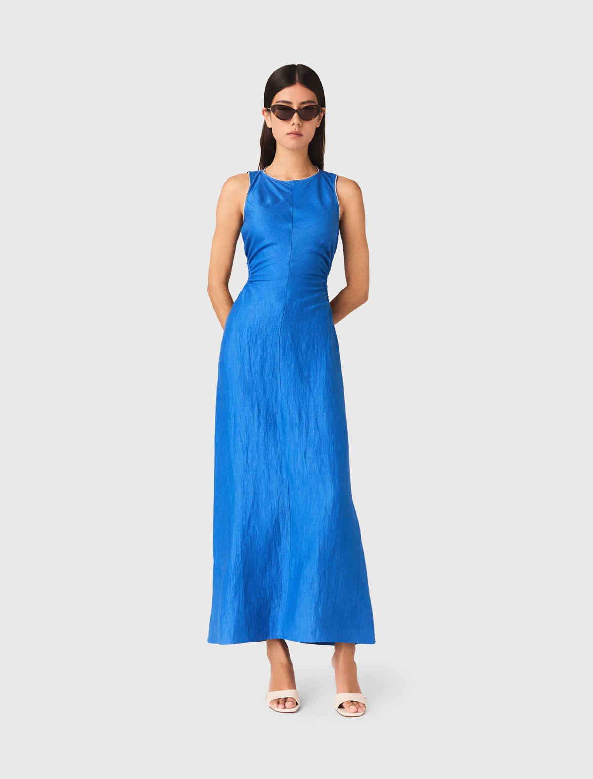 Backless Linen-Blend Midi Dress | Maje