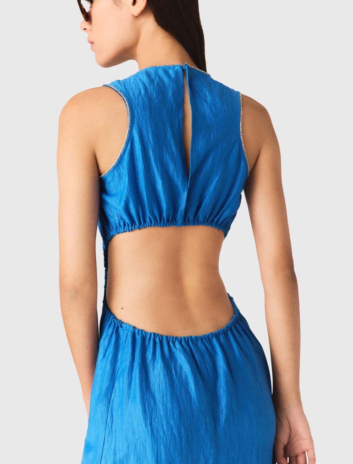 Backless Linen-Blend Midi Dress | Maje
