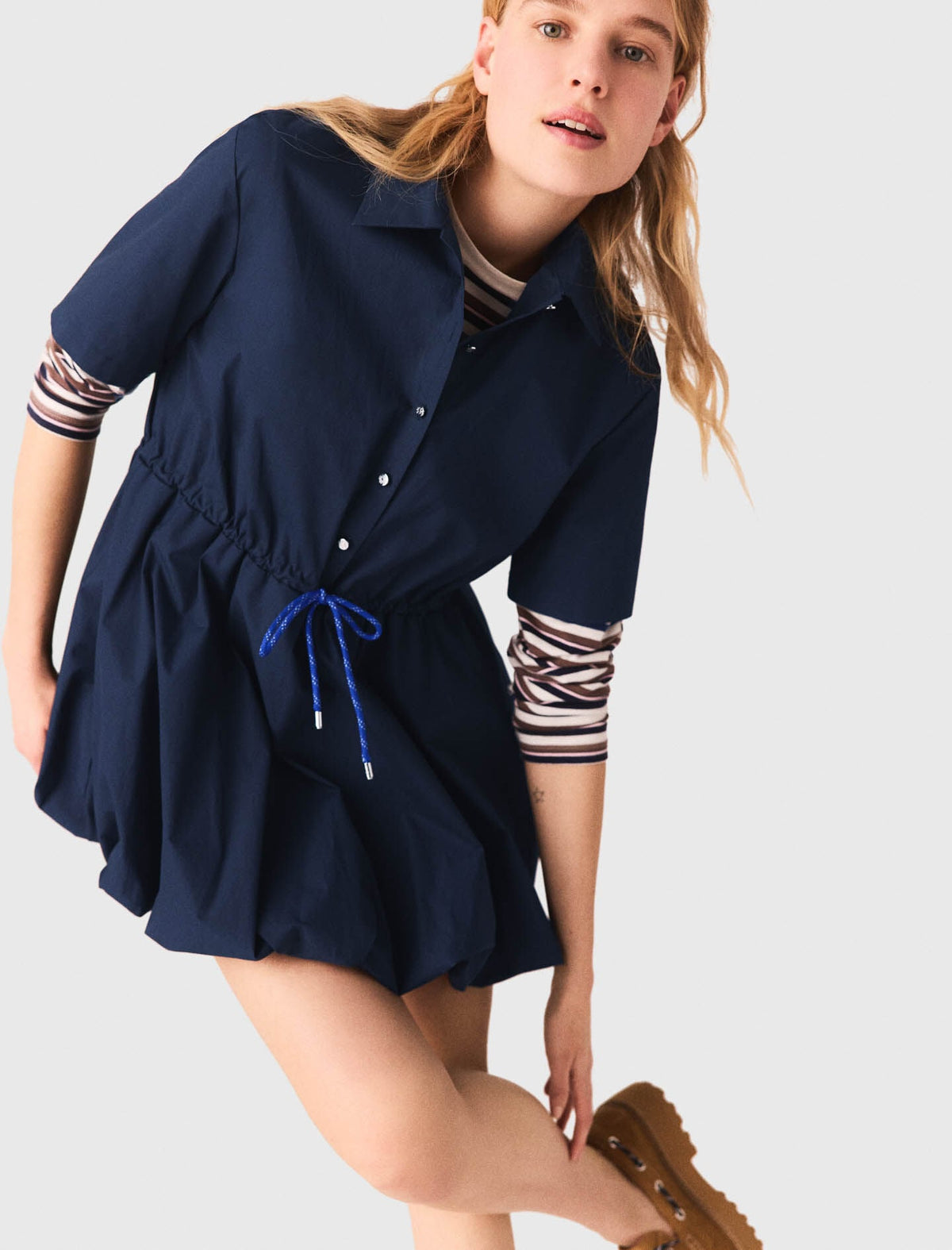 Short-sleeved cotton bubble dress | Maje