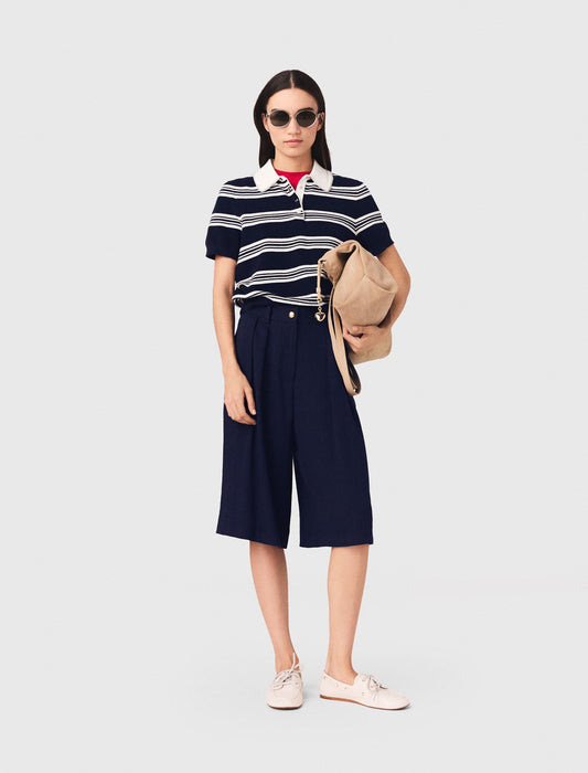 Striped polo with rhinestone collar | Maje