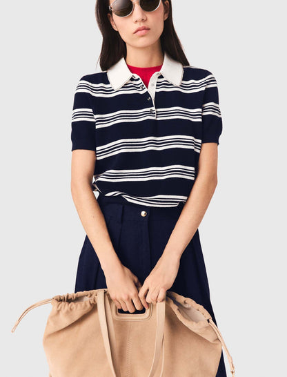 Striped polo with rhinestone collar | Maje