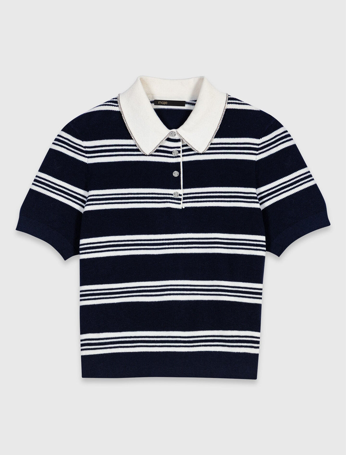 Striped polo with rhinestone collar | Maje