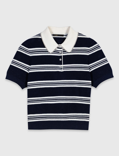 Striped polo with rhinestone collar | Maje