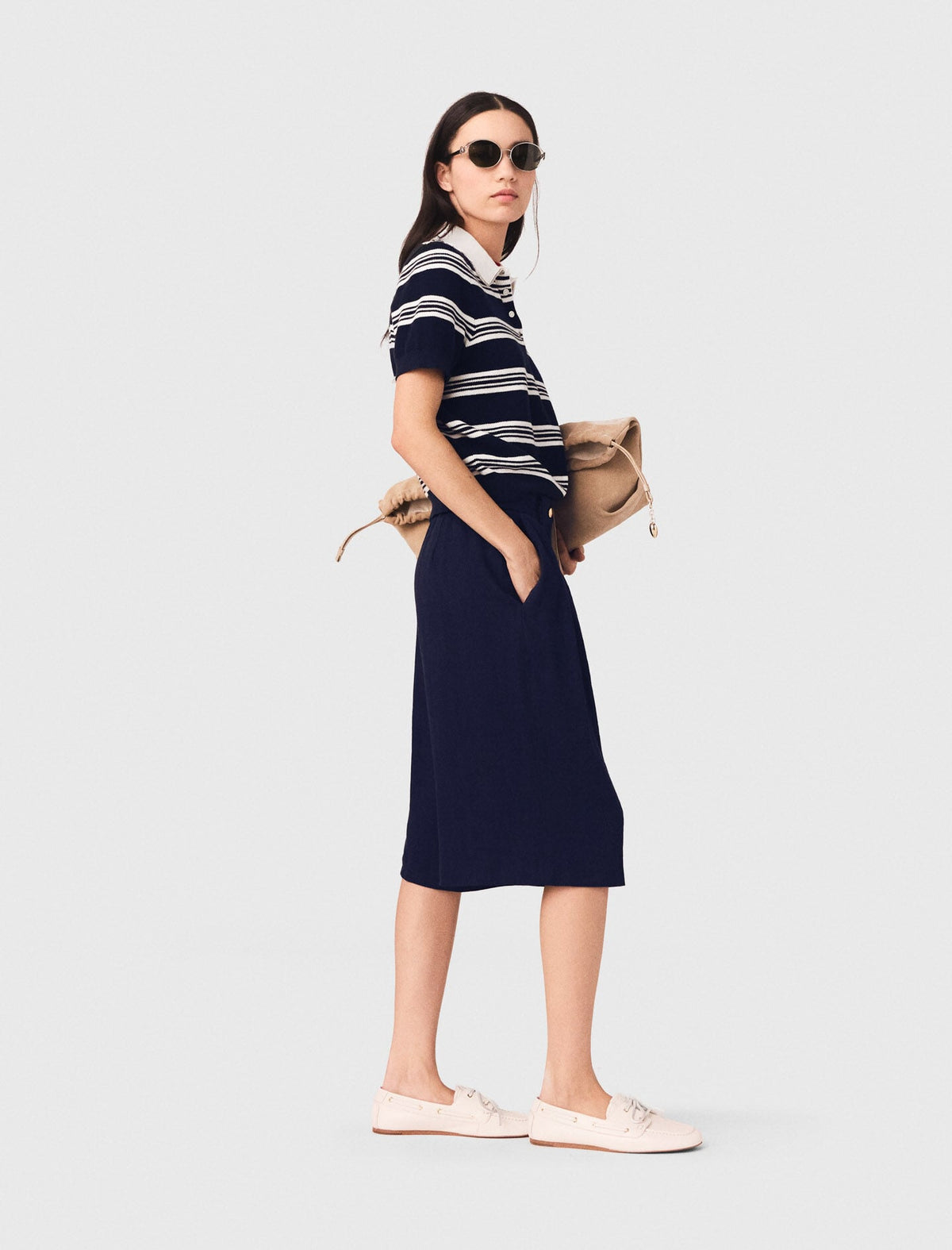 Striped polo with rhinestone collar | Maje