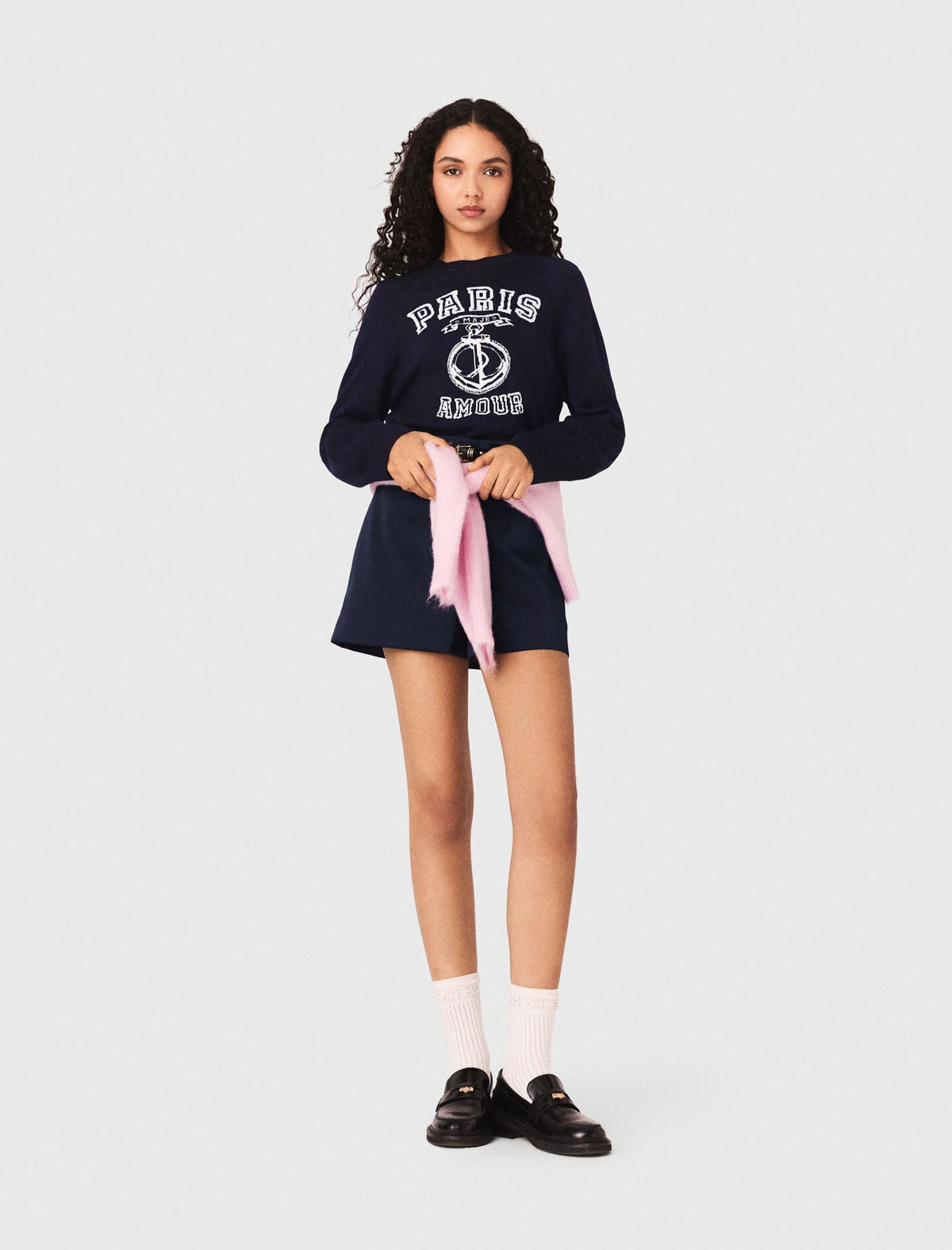 Round neck slogan sweater | Maje