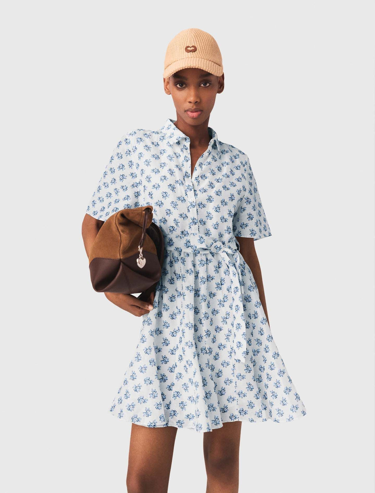 Short patterned linen-blend dress | Maje