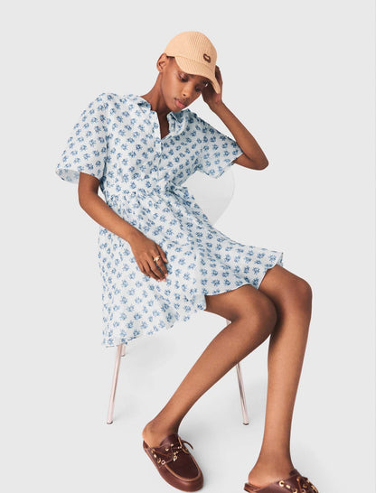 Short patterned linen-blend dress | Maje