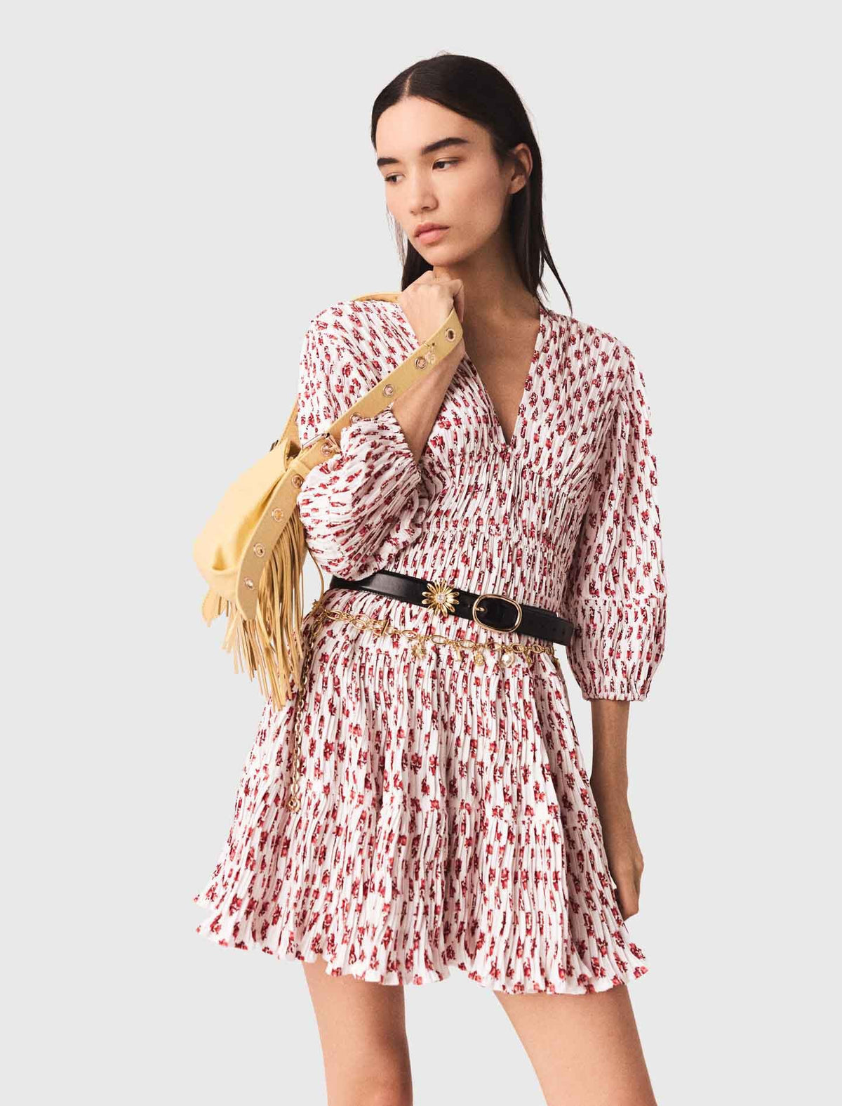 Patterned pleated dress | Maje