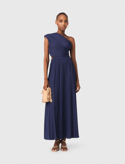 Asymmetrical pleated maxi dress | Maje