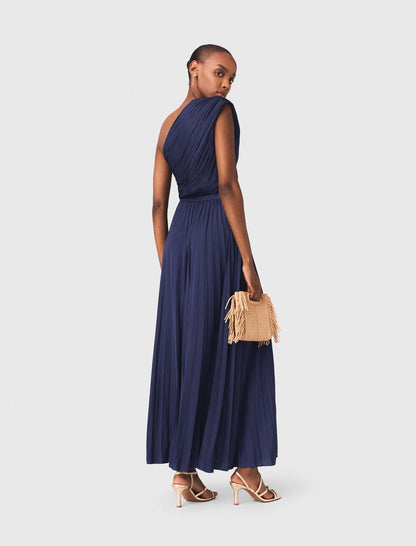 Asymmetrical pleated maxi dress | Maje