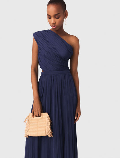 Asymmetrical pleated maxi dress | Maje