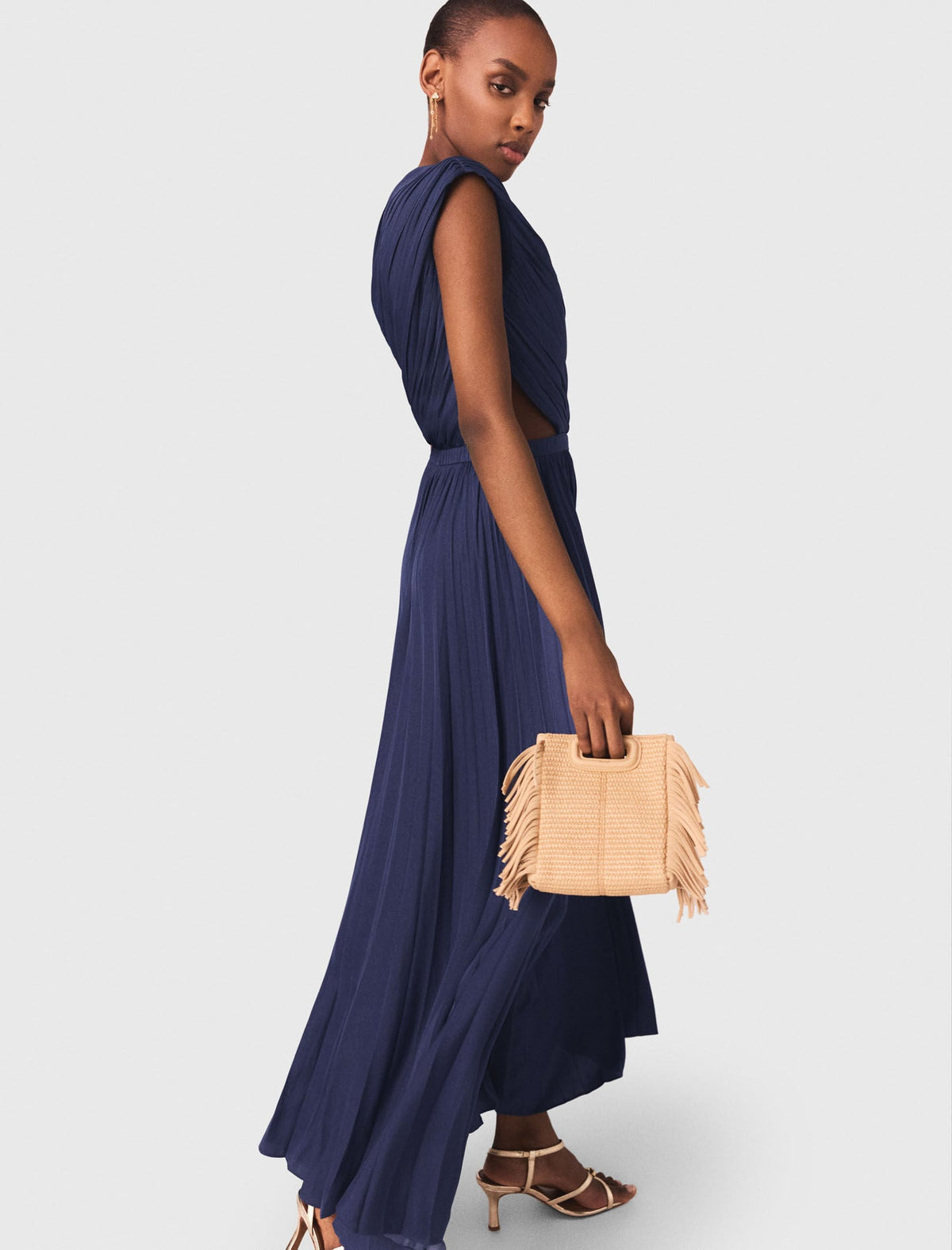 Asymmetrical pleated maxi dress | Maje