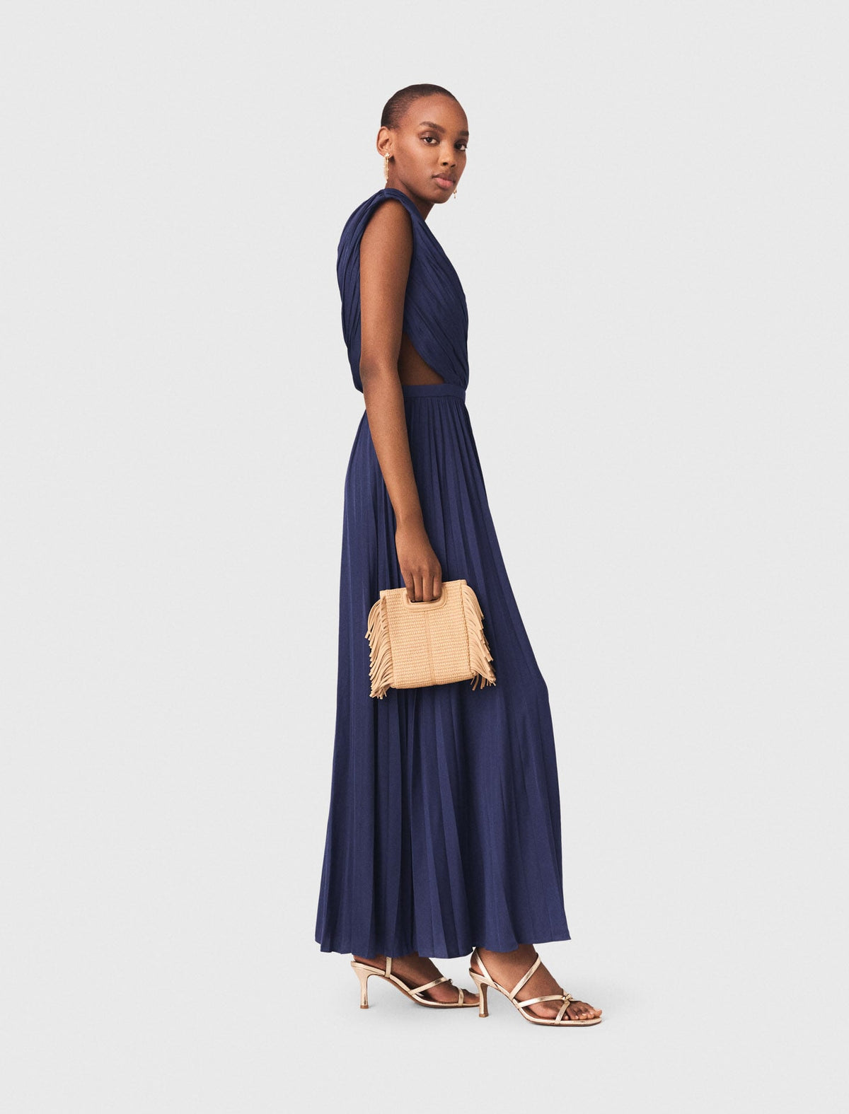 Asymmetrical pleated maxi dress | Maje