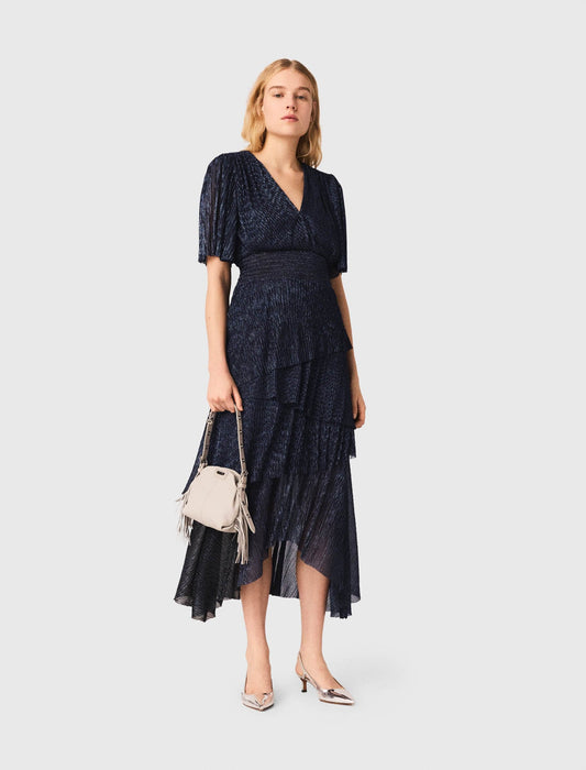 Metallic ruffled midi dress | Maje