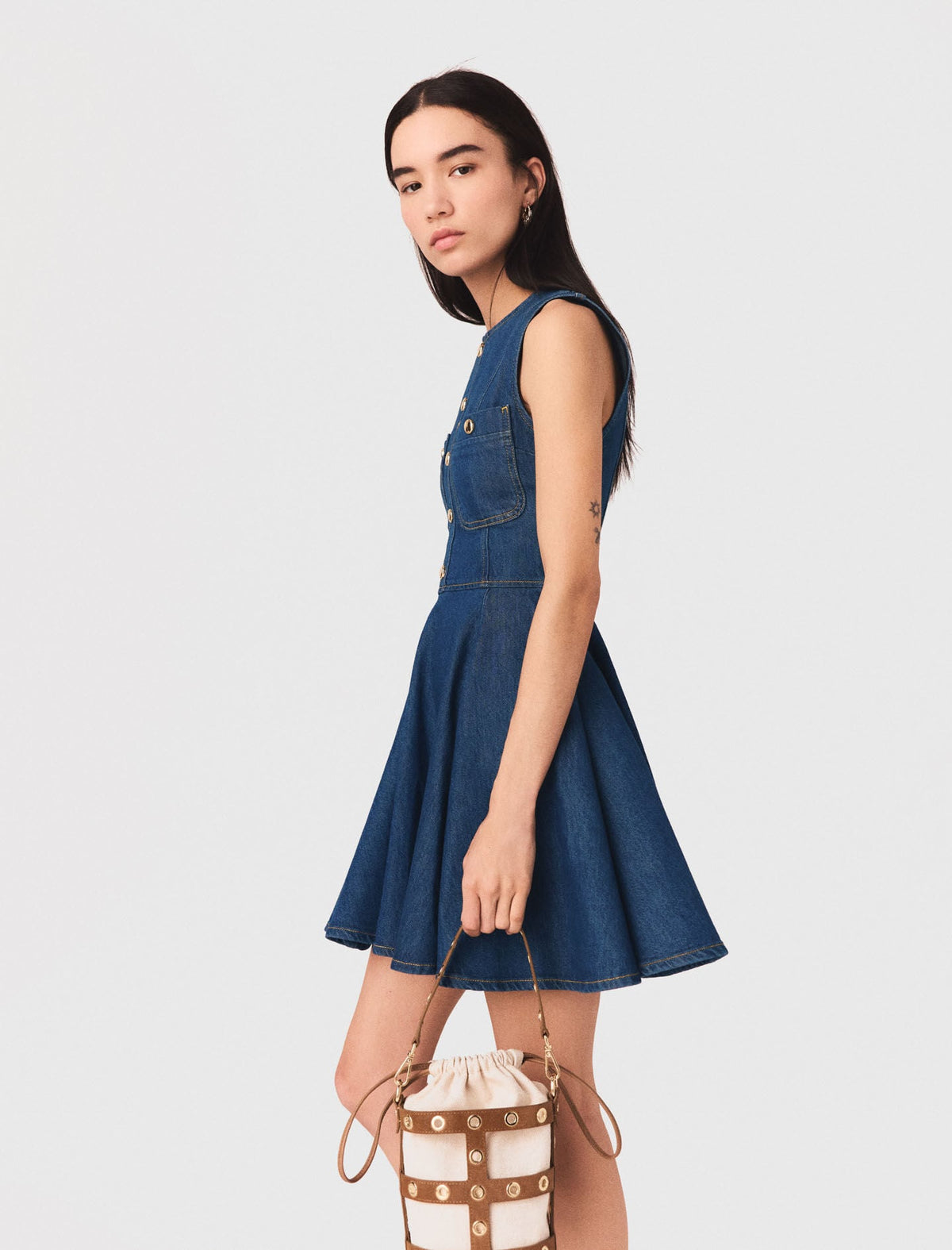 Short flared denim dress | Maje