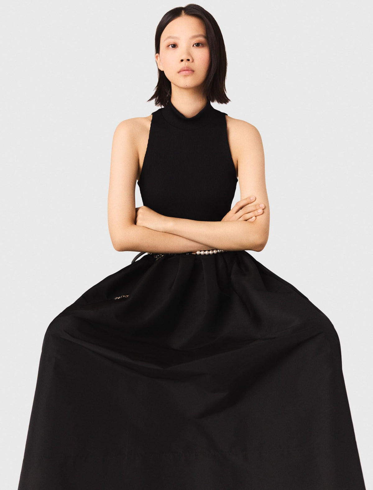 Mixed-material taffeta dress | Maje