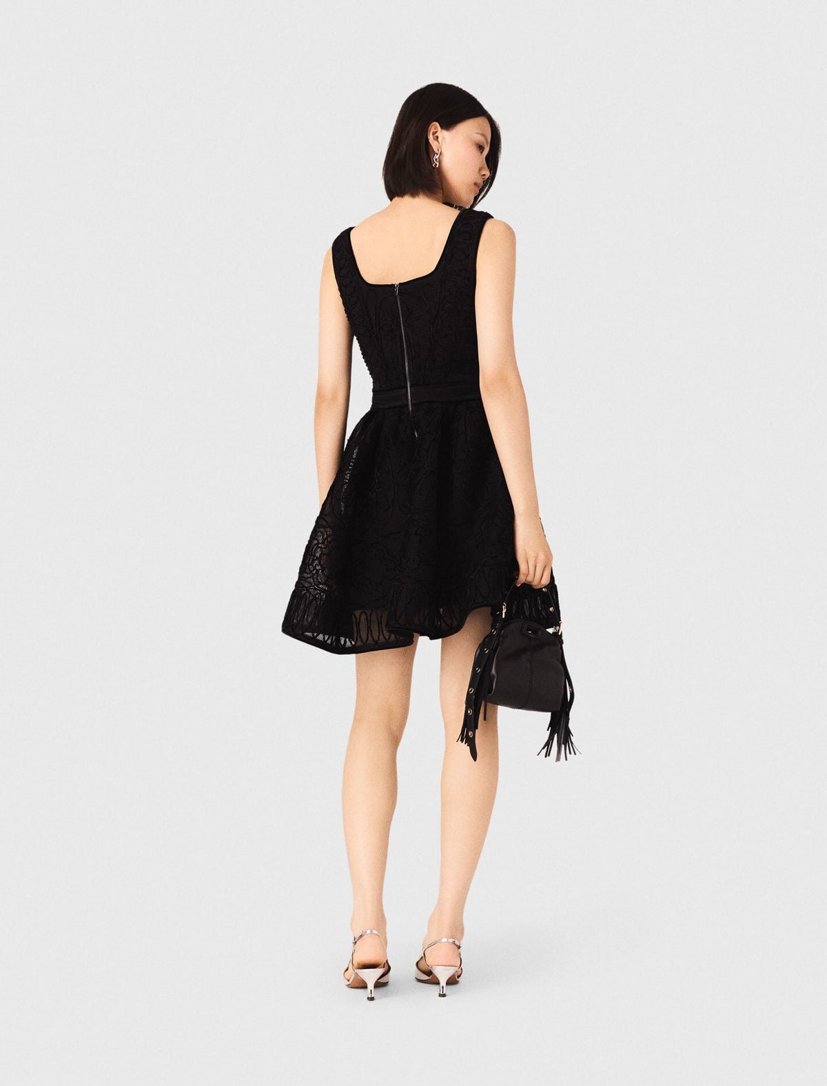 Short embroidered basket knit dress | Maje