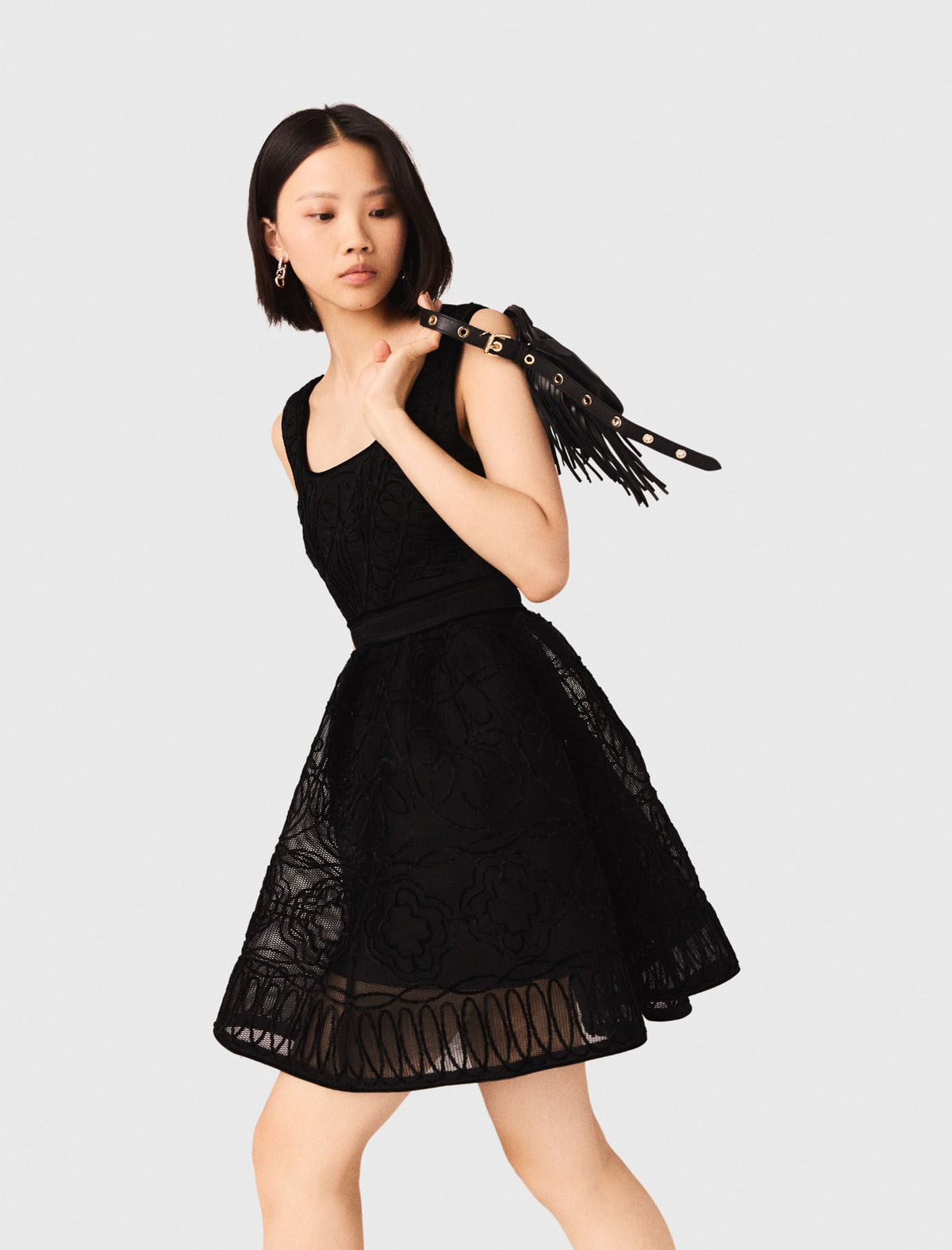 Short embroidered basket knit dress | Maje